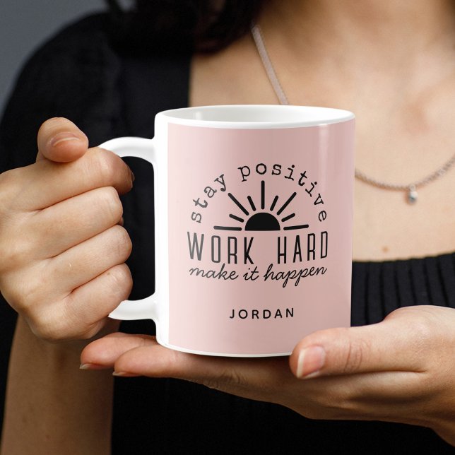 Caneca De Café Citação Motivacional Positiva Rosa com Qualquer No (Criador carregado)