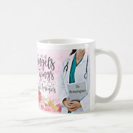 Caneca De Café Citação Personalizada de Enfermeira Floral Angel
