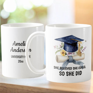 Caneca De Café Citação Personalizada e Nome Floral Graduação