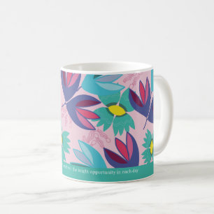 Caneca De Café citação personalizada floral verde moderno crocus