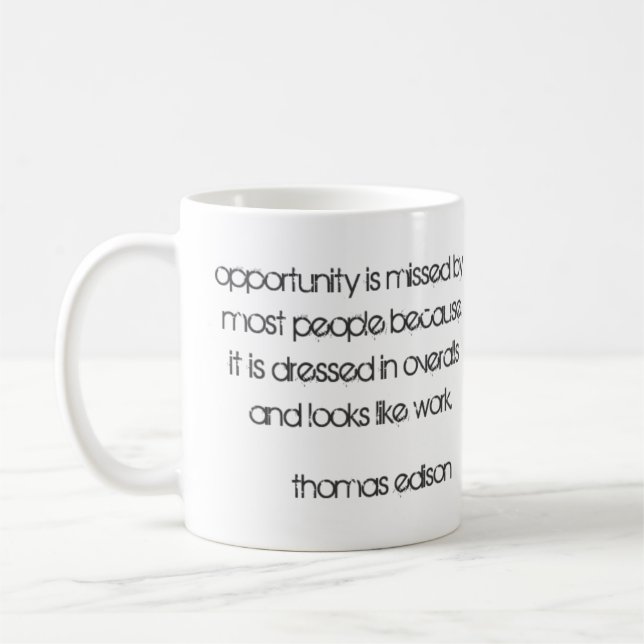 Caneca De Café Citações da oportunidade por Thomas Edison (Esquerda)