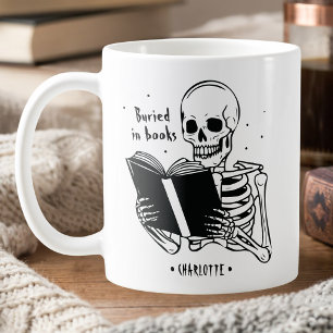 Caneca De Café Citado de Amante de Livros Esqueleto Enterrado em