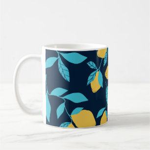 Caneca De Café Citros simples: limões em azul.