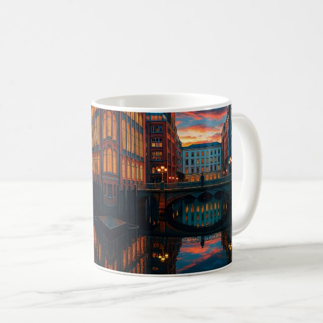 Caneca De Café City Sunset Reflection Glow (Frente Esquerda)