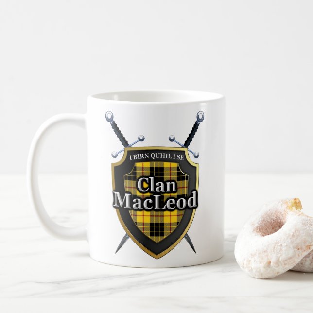 Caneca De Café Clã Clã MacLeod II Swords e Tartan Shield (Com Donut)