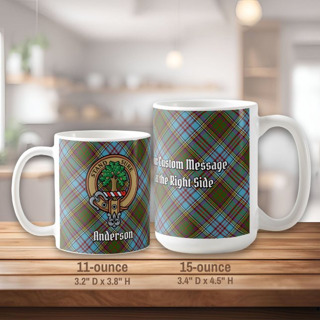 Caneca De Café Clan Anderson Crest sobre Tartan (Criador carregado)