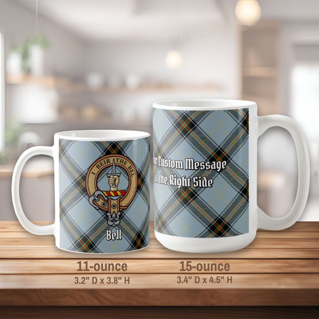 Caneca De Café Clan Bell Crest sobre Tartan (Criador carregado)