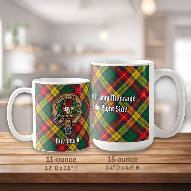 Caneca De Café Clan Buchanan Crest sobre Tartan (Criador carregado)