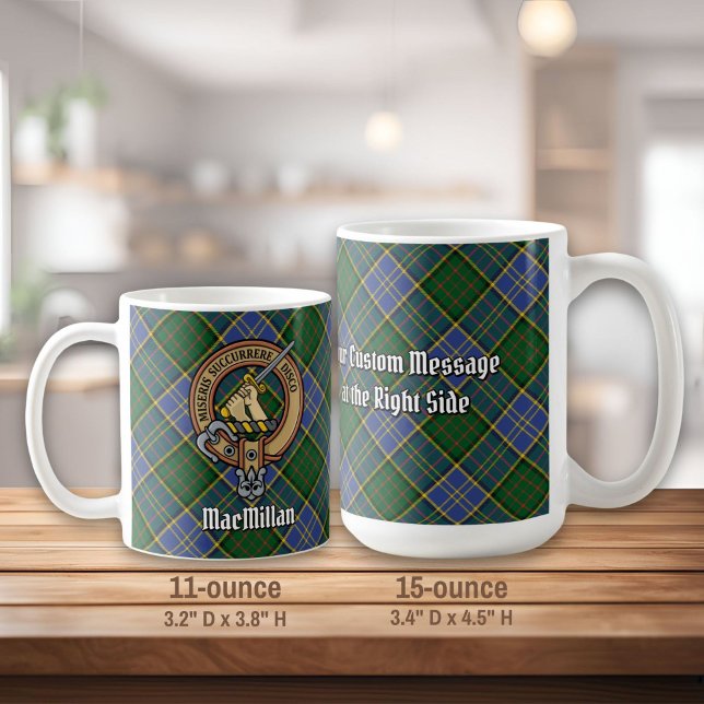Caneca De Café Clan MacMillan Crest sobre caçar Tartan (Criador carregado)