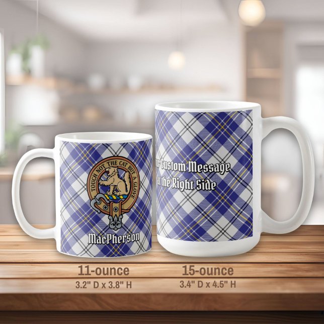 Caneca De Café Clan MacPherson Crest sobre Blue Dress Tartan (Criador carregado)