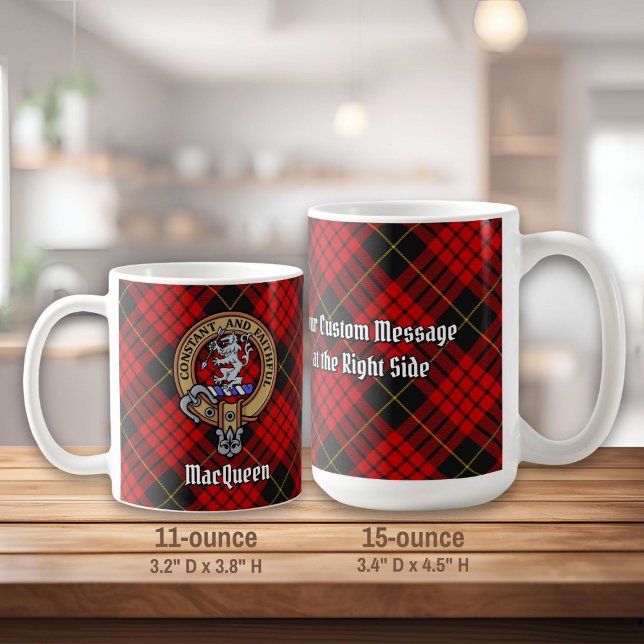 Caneca De Café Clan MacQueen Crest sobre Tartan (Criador carregado)