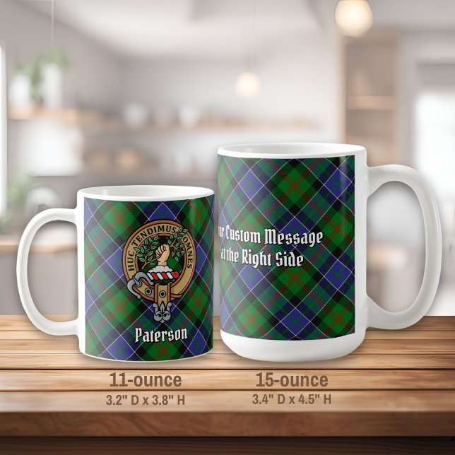 Caneca De Café Clan Paterson Crest sobre Tartan (Criador carregado)