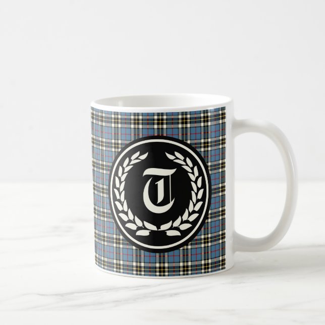 Caneca De Café Clan Thompson Blue Dress Tartan Monograma (Direita)