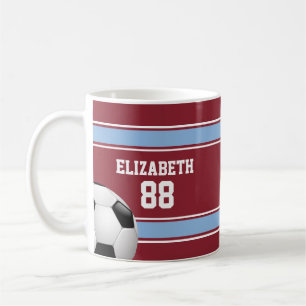 Caneca De Café Claret e Blue Stripes Soccer Ball Jersey