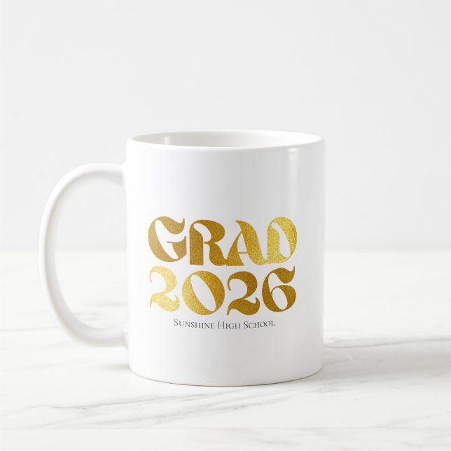Caneca De Café Class of 2026 Black and Gold Typography  (Esquerda)