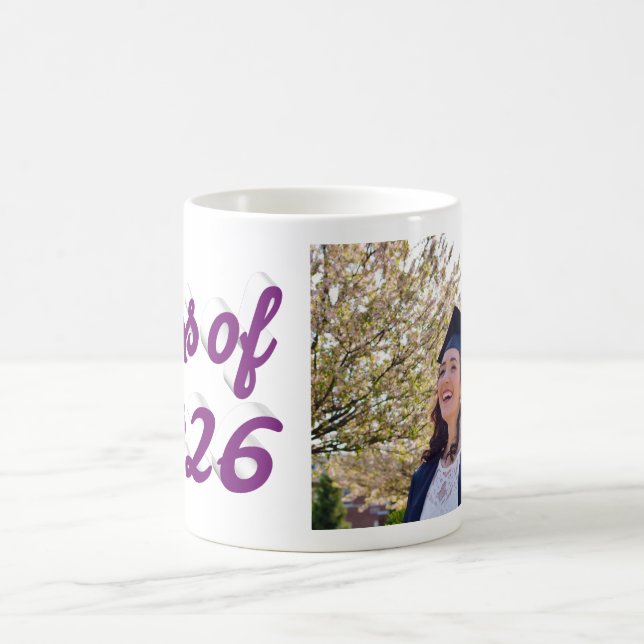 Caneca De Café Class of 2026 purple script graduation photo   (Centro)