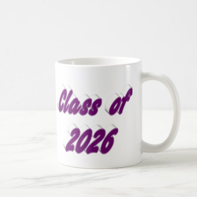 Caneca De Café Class of 2026 purple typography graduation (Direita)