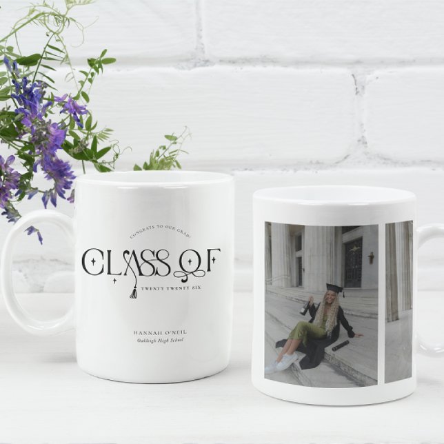 Caneca De Café Class Of | Graduation Two Photo Coffee Mug (Criador carregado)
