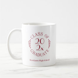 Caneca De Café Classe de 2025 Nome Escolar Graduação de Emblem Ma