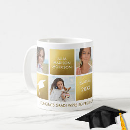 Caneca De Café Classe Dourada de Colagem de Fotos de Graduação de