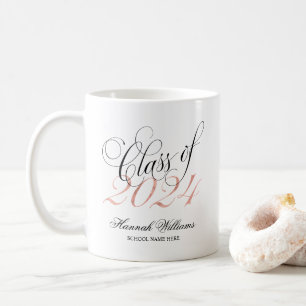 Caneca De Café Classe Dourada de Script de Rosa de Graduação 20