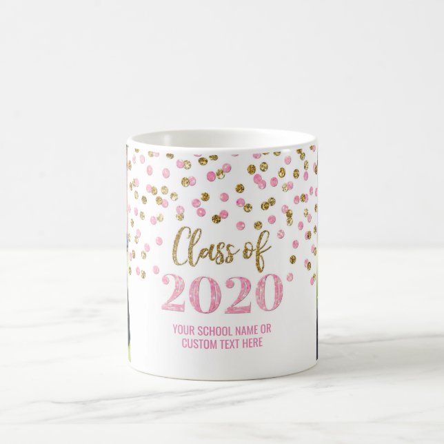Caneca De Café Classe Dourada rosa de 2020 Photo Graduation Mug (Centro)