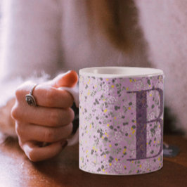 Caneca De Café Classe Elegante Floral Monograma B lilac w/frase