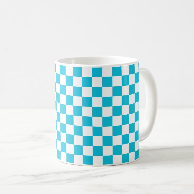 Caneca De Café Classic aqua blue checkerboard (Frente Esquerda)