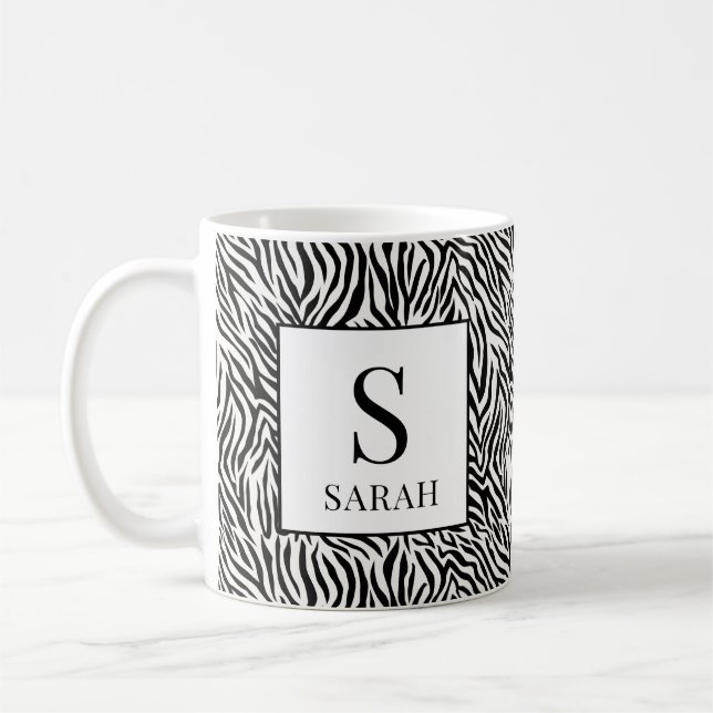 Caneca De Café Classic Black White Zebra Monogram Initial Mug (Esquerda)