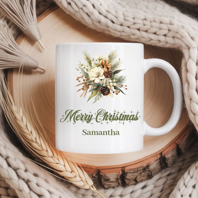 Caneca De Café Classic earthy neutral design custom name Christma (Classic earthy neutral design custom name Christmas mug

)