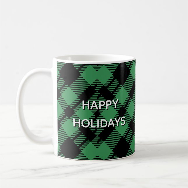 Caneca De Café Classic Holiday Green Checkered Pattern Custom (Esquerda)