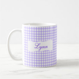 Caneca De Café Classic Purple Gingham Personalized Name