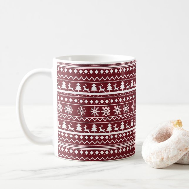 Caneca De Café Classic Red Holiday Christmas Sweater Pattern (Com Donut)