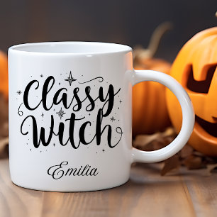 Caneca De Café Clássica Bruxa Nome das Bruxas Negra Tipografia