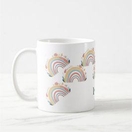 Caneca de Café Clássica Floral Boho Arco-Íris