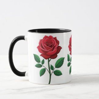 Caneca de Café Clássica Vermelha com Rosa Botânica