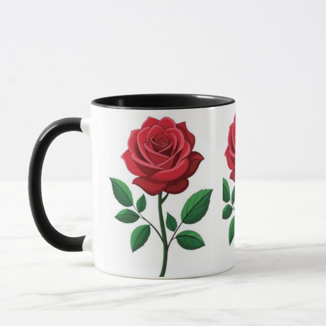 Caneca de Café Clássica Vermelha com Rosa Botânica (Esquerda)