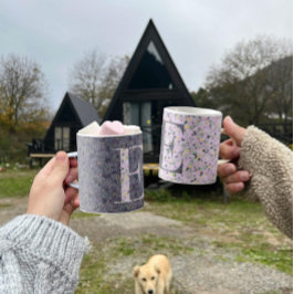 Caneca De Café Clássico Elegante Floral Monograma E púrpura c/fra