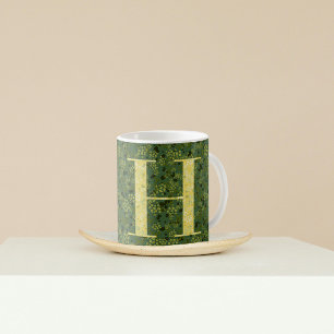 Caneca De Café Clássico Elegante Floral Monograma H verde w/frase
