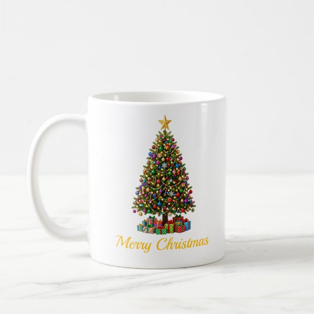 Caneca de Café Clássico Feliz Natal Árvore (Esquerda)