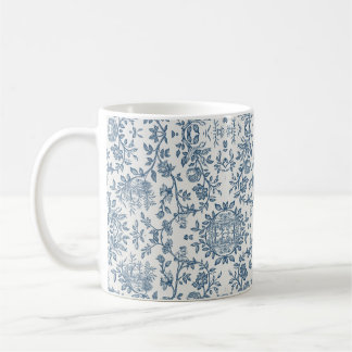 Caneca De Café Clássico Francês Vintage Gravado Floral Toile-Azul