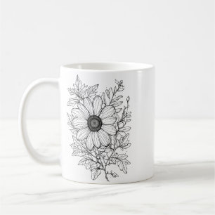 Caneca De Café Clássico Mug de 11 oz com Arte Contorno Floral