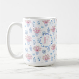 Caneca De Café Clássico, Rosa E Monograma Azul De Jar Ginger