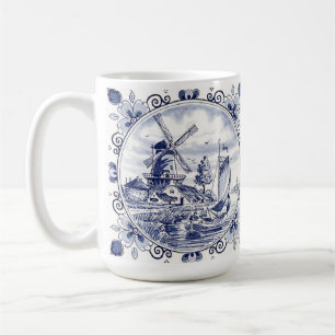 Caneca De Café Clássico Vintage Chic Dutch Windmill Delft Blue
