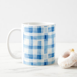 Caneca De Café Clássico Xadrez Azul e Branco Gingham