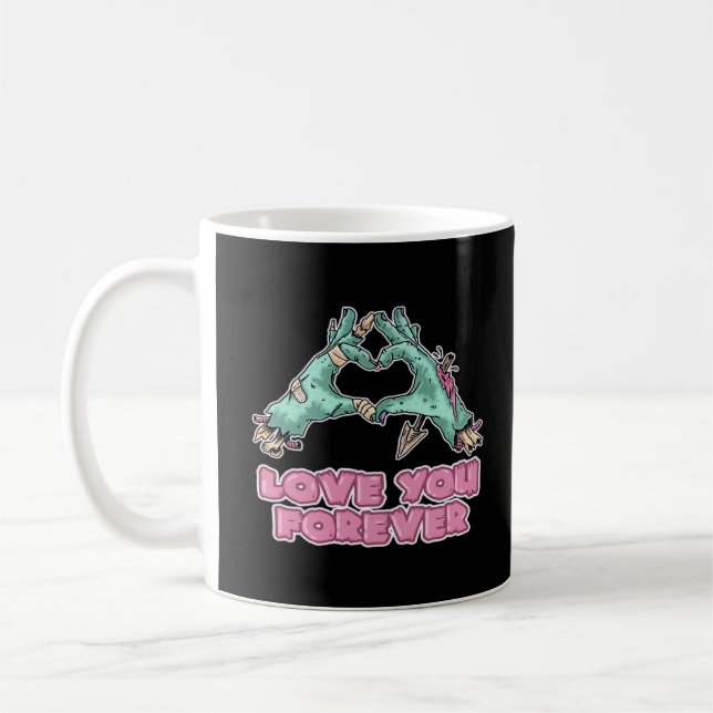 Caneca De Café Clássico Zombie - Coração E Mãos De Esqueleto (Esquerda)