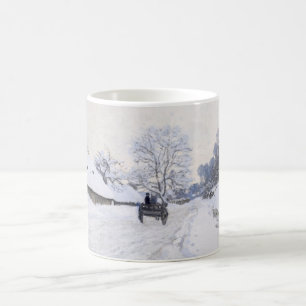 Caneca De Café Claude Monet - Carroça na Estrada Nevada em Honfle