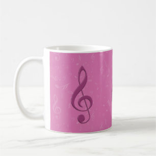 Caneca De Café Clef cor-de-rosa feminino e notas musicais