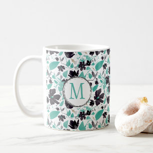 Caneca De Café Clematis Vine Elegant Teal Flowers Café Mug