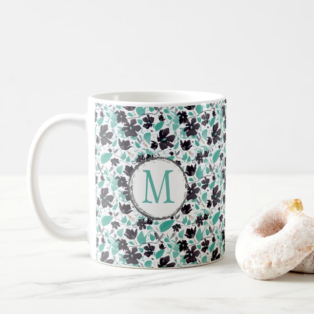 Caneca De Café Clematis Vine Elegant Teal Flowers Café Mug (My Mother My Friend Clematis Teal Gray Coffee Mug from Studio Posies.)